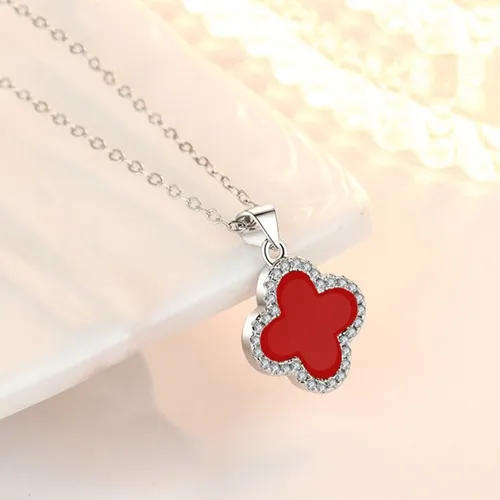Trang sức - Dây Chuyền Nữ Lili Jewelry Đính Đá CZ Mã Não Cỏ 4 Lá LILI_137537 Màu Đỏ - Vua Hàng Hiệu