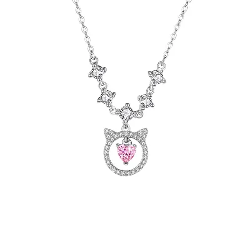 Dây Chuyền Nữ Lili Jewelry Đính Đá CZ Mèo Dễ Thương Dallas LILI_105105 Màu Hồng Bạc