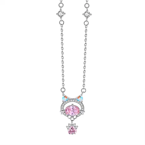 Dây Chuyền Nữ Lili Jewelry Đính Đá CZ Mèo Hello Kitty LILI_098470 Màu Bạc/Hồng