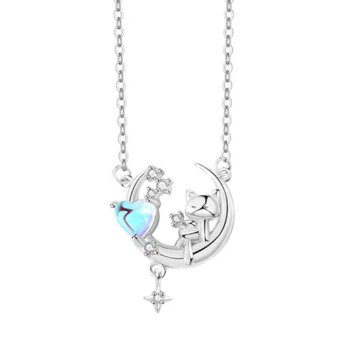 Dây Chuyền Nữ Lili Jewelry Đính Đá CZ Mèo Nhỏ Và Mặt Trăng LILI_105391 Màu Bạc - Trang sức - Vua Hàng Hiệu
