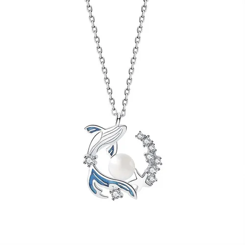 Dây Chuyền Nữ Lili Jewelry Đính Đá CZ, Ngọc Trai Cá Voi Và Biển Anais LILI_098548 Màu Xanh Bạc