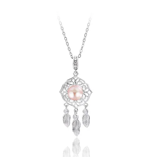 Dây Chuyền Nữ Lili Jewelry Đính Đá CZ, Ngọc Trai Dream Catcher LILI_098866 Màu Vàng Hồng-Bạc