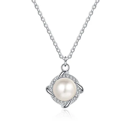 Dây Chuyền Nữ Lili Jewelry Đính Đá CZ, Ngọc Trai Livia LILI_098941 Màu Bạc