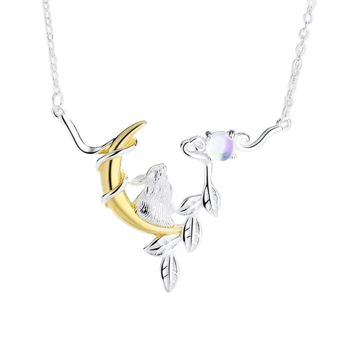 Dây Chuyền Nữ Lili Jewelry Đính Đá CZ Thỏ Mặt Trăng The Moon LILI_654861 Màu Bạc