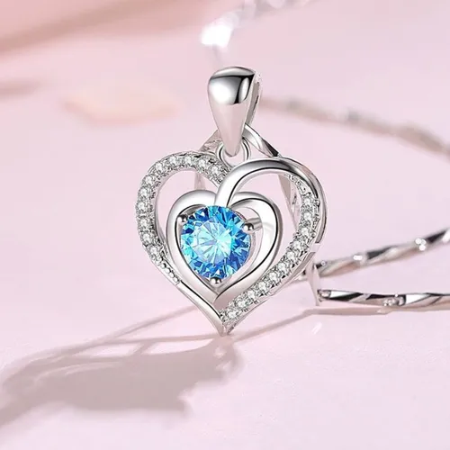 Trang sức - Dây Chuyền Nữ Lili Jewelry Đính Đá CZ Trái Tim Cách Điệu LILI_382124 Màu Xanh Dương - Vua Hàng Hiệu