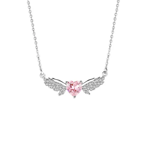 Dây Chuyền Nữ Lili Jewelry Đính Đá CZ Trái Tim Thiên Thần Angelique LILI_098726 Màu Hồng Bạc - Trang sức - Vua Hàng Hiệu