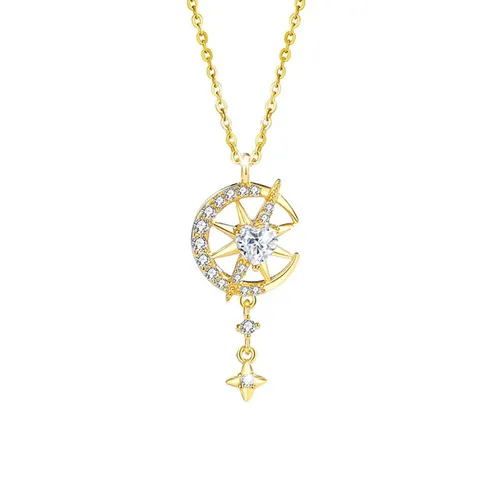 Dây Chuyền Nữ Lili Jewelry Đính Đá CZ Trăng Và Sao Alora LILI_131290 Màu Vàng