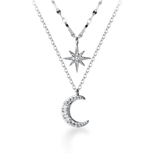 Dây Chuyền Nữ Lili Jewelry Đính Đá CZ Trăng Và Sao Emmie LILI_097589 Màu Bạc