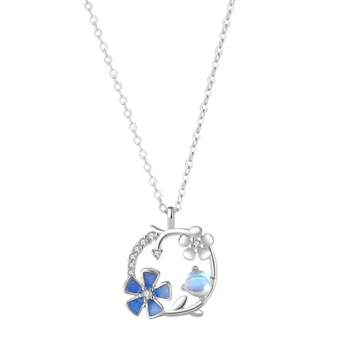 Dây Chuyền Nữ Lili Jewelry Đính Đá CZ Vòng Hoa Angela LILI_091988 Màu Bạc/Xanh - Trang sức - Vua Hàng Hiệu