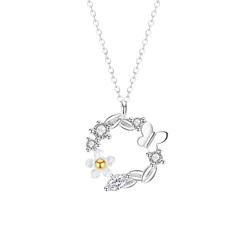 Dây Chuyền Nữ Lili Jewelry Đính Đá CZ Vòng Hoa Violeta LILI_074192 Màu Bạc