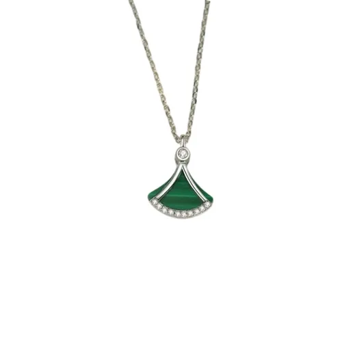 Dây Chuyền Nữ Lili Jewelry Đính Đá Malachite Hình Chân Váy Giana LILI_098989 Màu Xanh Bạc