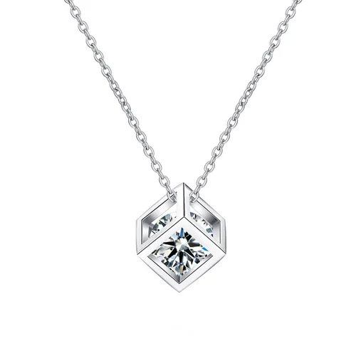 Dây Chuyền Nữ Lili Jewelry Đính Kim Cương Moissanite Hình Hộp Lập Phương LILI_053778 Màu Bạc
