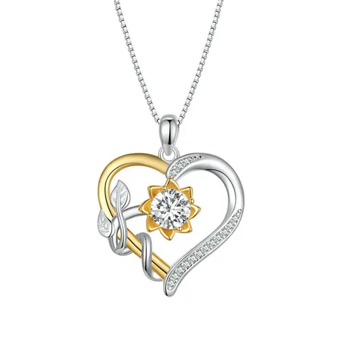 Dây Chuyền Nữ Lili Jewelry Đính Kim Cương Moissanite Hoa Tình Yêu Lea LILI_105903 Màu Vàng Bạc