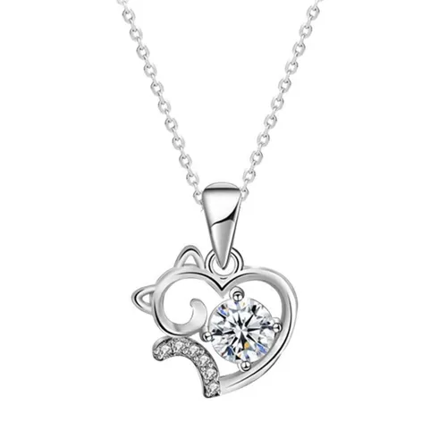 Dây Chuyền Nữ Lili Jewelry Đính Kim Cương Moissanite Mèo Dễ Thương Lottie LILI_071691 Màu Trắng