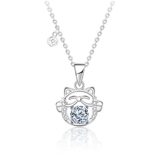 Dây Chuyền Nữ Lili Jewelry Đính Kim Cương Moissanite Mèo Hạnh Phúc LILI_075453 Màu Bạc