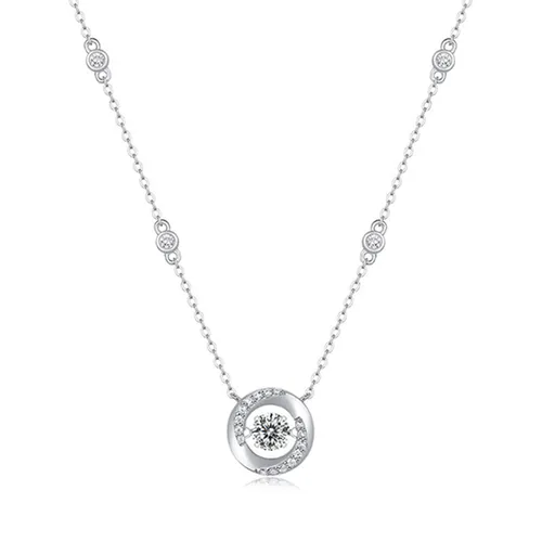 Dây Chuyền Nữ Lili Jewelry Đính Kim Cương Moissanite Tròn Đá Nhảy Piper LILI_159784 Màu Bạc