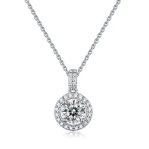 Dây Chuyền Nữ Lili Jewelry Đính Kim Cương Moissanite Tròn Theophilus LILI_596547 Màu Bạc Size 1 Carat