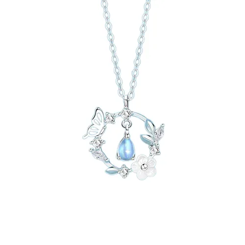 Dây Chuyền Nữ Lili Jewelry Đính Đá CZ Hoa Bướm Daria LILI_544483 Màu Xanh Bạc