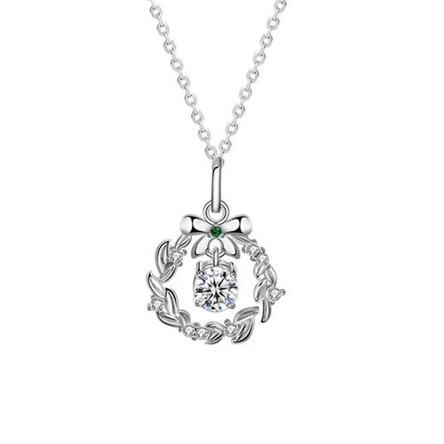 Dây Chuyền Nữ Lili Jewelry Đính Kim Cương Moissanite Vòng Nguyệt Quế Noel LILI_075568 Màu Bạc