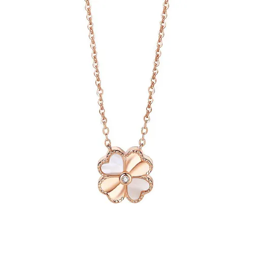 Dây Chuyền Nữ Lili Jewelry Đính Kim Cương Tự Nhiên Cỏ 4 Lá Lucky LILI_832459 Màu Vàng Bạc
