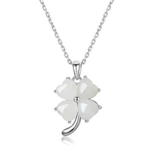 Dây Chuyền Nữ Lili Jewelry Đính Ngọc Bích Hetian Cỏ 4 Lá May Mắn Kiera LILI_745519 Màu Trắng - Trang sức - Vua Hàng Hiệu