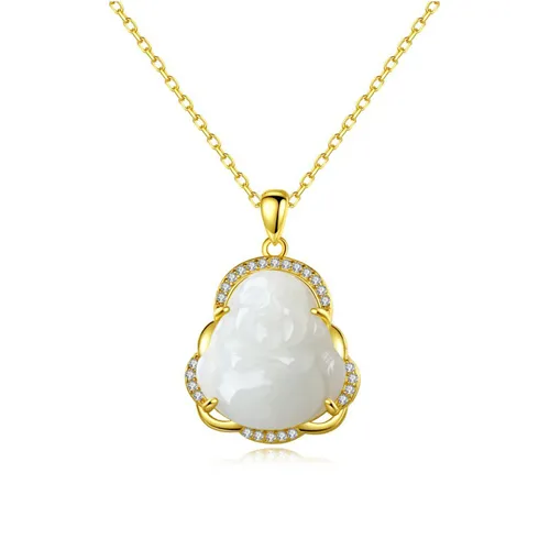 Dây Chuyền Nữ Lili Jewelry Đính Ngọc Bích Hetian Phật Di Lặc Veda LILI_098952 Màu Vàng - Trang sức - Vua Hàng Hiệu