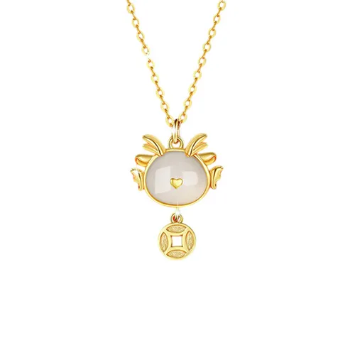 Dây Chuyền Nữ Lili Jewelry Đính Ngọc Bích Hetian Rồng Kim Tiền Aviana LILI_105600 Màu Vàng