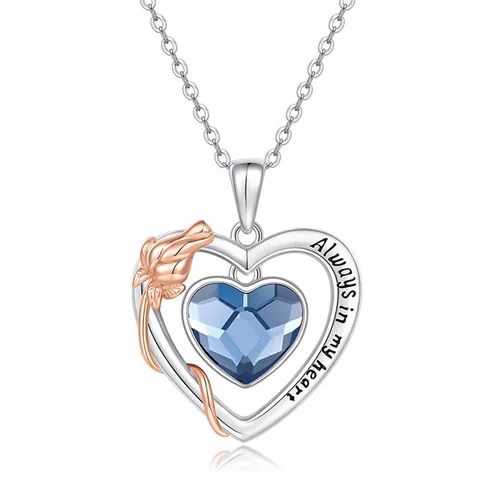 Dây Chuyền Nữ Lili Jewelry Đính Pha Lê Swarovski Hình Trái Tim LUV LILI_054135 Màu Xanh Bạc