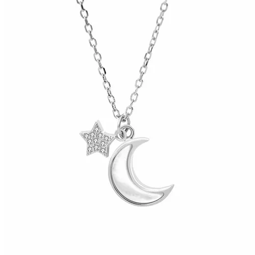 Dây Chuyền Nữ Lili Jewelry Mạ Bạc Đính Đá CZ Mặt Trăng Sao Lovely LILI_652773 Màu Bạc