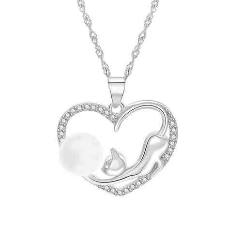 Dây Chuyền Nữ Lili Jewelry Trái Tim Và Mèo Nhỏ LILI_875778 Màu Bạc
