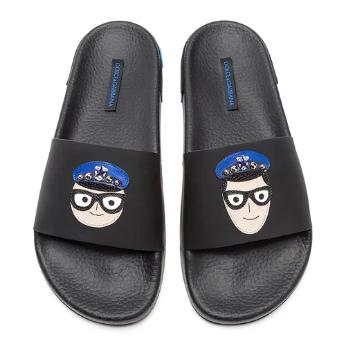 Dép Nam Dolce & Gabbana D&G Elegant Black Leather Slide Sandals CS1646 Màu Đen Size 39