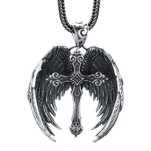 Mặt Dây Chuyền Nam Lili Jewelry Hình Chữ Thập Đôi Cánh Thiên Thần Brock LILI_080055 Màu Bạc/Đen - Trang sức - Vua Hàng Hiệu