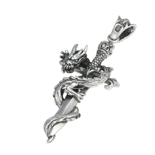 Mặt Dây Chuyền Nam Lili Jewelry  Hình Kiếm Rồng Trenton LILI_080047 Màu Bạc