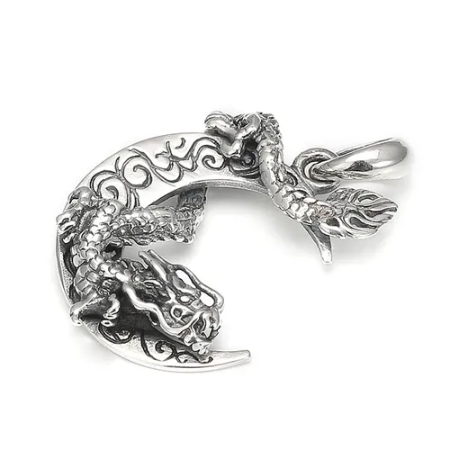 Mặt Dây Chuyền Nam Lili Jewelry Hình Nguyệt Long Ambrose LILI_079861 Màu Bạc