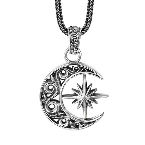 Mặt Dây Chuyền Nam Lili Jewelry Hình Trăng Sao Cason LILI_080074 Màu Bạc Đen