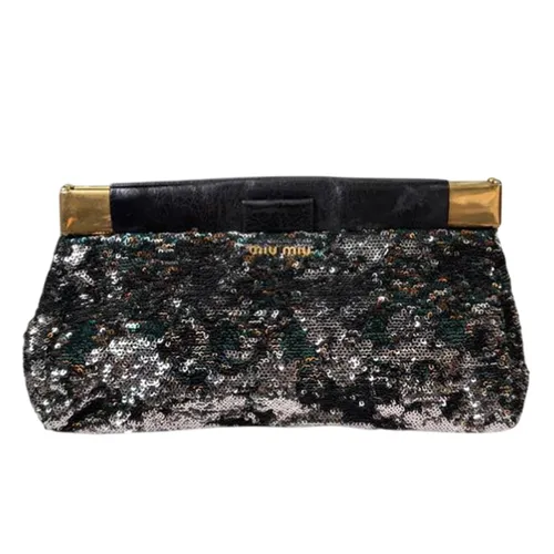 Túi xách - Túi Cầm Tay Nữ Miu Miu Multicolour Sequin Leather Clutch Màu Đen Xanh - Vua Hàng Hiệu
