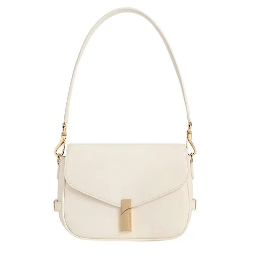 Túi Đeo Vai Nữ Charles & Keith CNK Aurelia Metallic-Accent Saddle Bag CK2-20782471 Màu Trắng