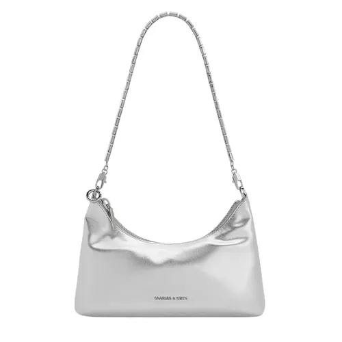 Túi xách Charles & Keith - Túi Đeo Vai Nữ Charles & Keith CNK Satin Crystal Embellished Chain Handle Two Way Bag Dusk Silver CK2-20271532 Màu Bạc - Vua Hàng Hiệu