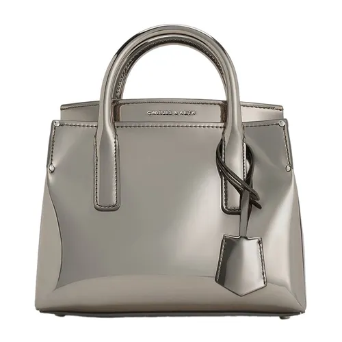 Túi Xách Tay Nữ Charles & Keith CNK Rene Metallic Structured Top Handle Bag - Pewter CK2-30271421 Màu Thiếc