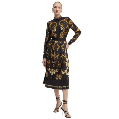 Chân Váy Nữ Versace Jeans Couture Skirt Color Black Midi Flared 77HAE8P5NS541 G89 Màu Đen - Vàng Size 40 - Thời trang - Vua Hàng Hiệu