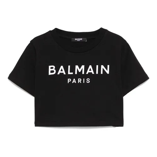 Thời trang Balmain Nữ - Áo Croptop Trẻ Em Balmain Logo Fuchsia Tshirt BW8A61 Z0082 930BC Màu Đen Size 13 - Vua Hàng Hiệu