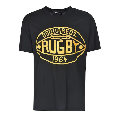 DSquared2 Nam Đen Áo phông - Áo Phông Nam Dsquared2 Rugby T-shirt In Black Màu Đen Size XS - Vua Hàng Hiệu