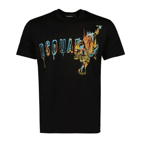 DSquared2 Nam Đen Áo phông - Áo Phông Nam Dsquared2 Tiger Doodle S74GD0941 T-Shirt Màu Đen Size XS - Vua Hàng Hiệu