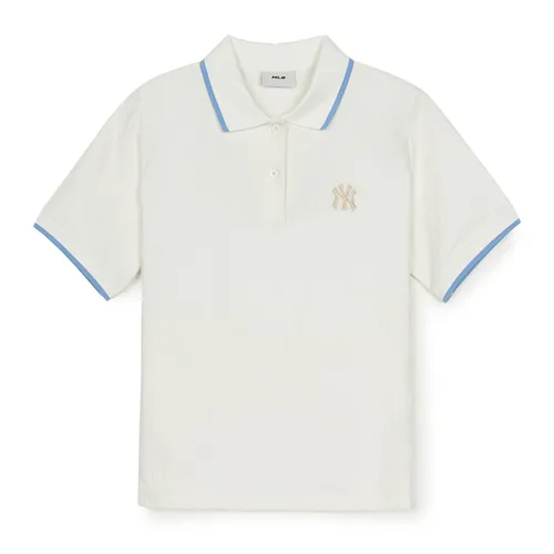 Thời trang - Áo Polo MLB Dia Monogram Tonal Jacquard Polo New York Yankees 3FPQM0353-50IVS Màu Trắng Kem - Vua Hàng Hiệu