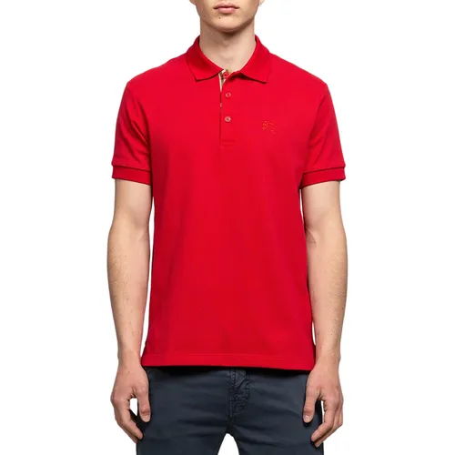 Áo Polo Nam Burberry BBR Hartford Check Placket Polo Red Màu Đỏ Size XS