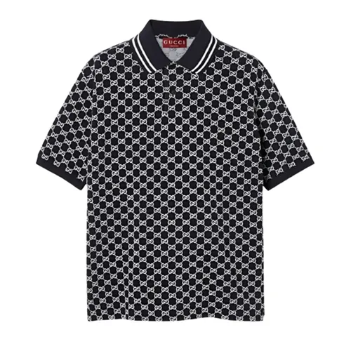 Thời trang Gucci - Áo Polo Nam Gucci GC Piquet Jacquard Màu Xanh Đen Size S - Vua Hàng Hiệu