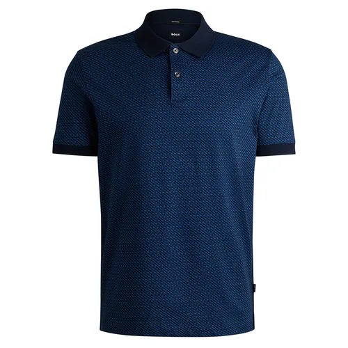 Áo Polo Nam Hugo Boss Mercerized-cotton Polo Shirt With Two-tone Monogram Print 50518877 405 Màu Xanh Blue Size S