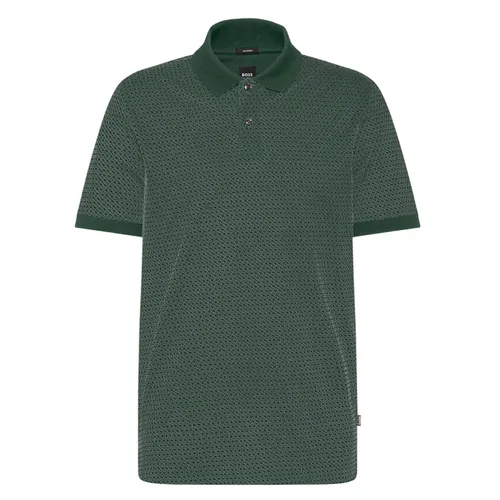 Áo Polo Nam Hugo Boss Mercerized-cotton Polo Shirt With Two-tone Monogram Print 50518877 385 Màu Xanh Green Size S