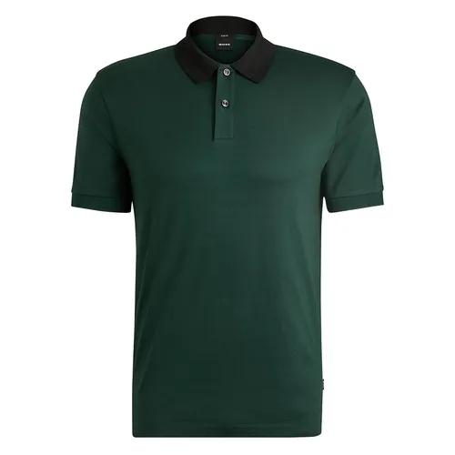 Hugo Boss - Áo Polo Nam Hugo Boss Mercerized-cotton Slim-fit Polo Shirt With Collar Stripes 50521127 385 Màu Xanh Green Size M - Vua Hàng Hiệu