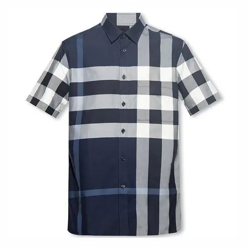 Áo Sơ Mi Nam Burberry Checked Short-Sleeved Shirt Màu Xanh Kẻ Size L